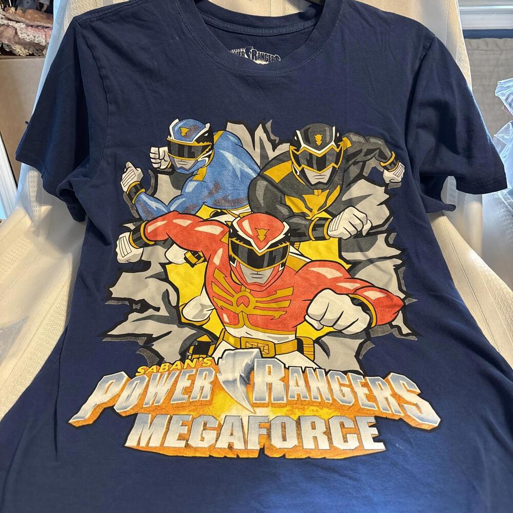 Mighty Morphin Power Rangers Megaforce Blue Short Sleeve T-Shirt Size XL 14 2013
